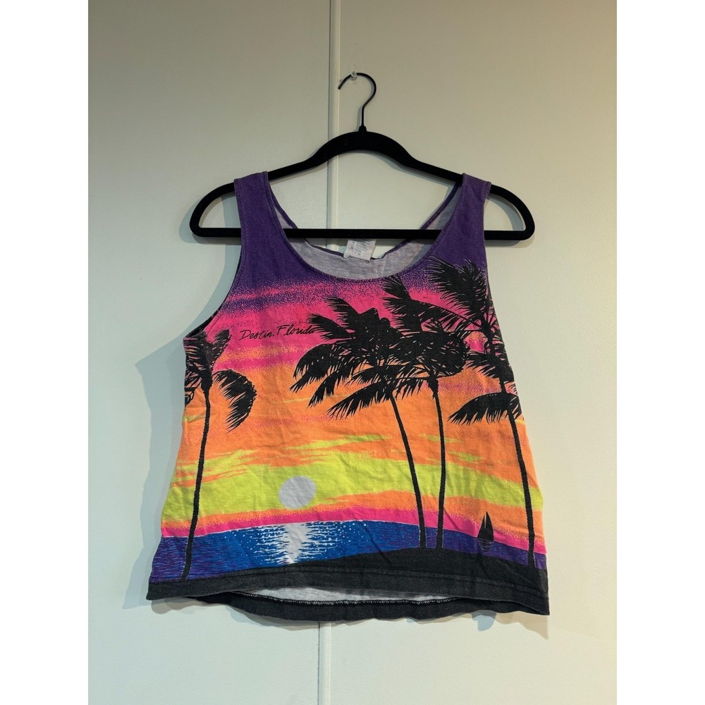 Vintage Lifestyles Tank Top Womens Medium Multicolor Destin Florida Sunset 80s